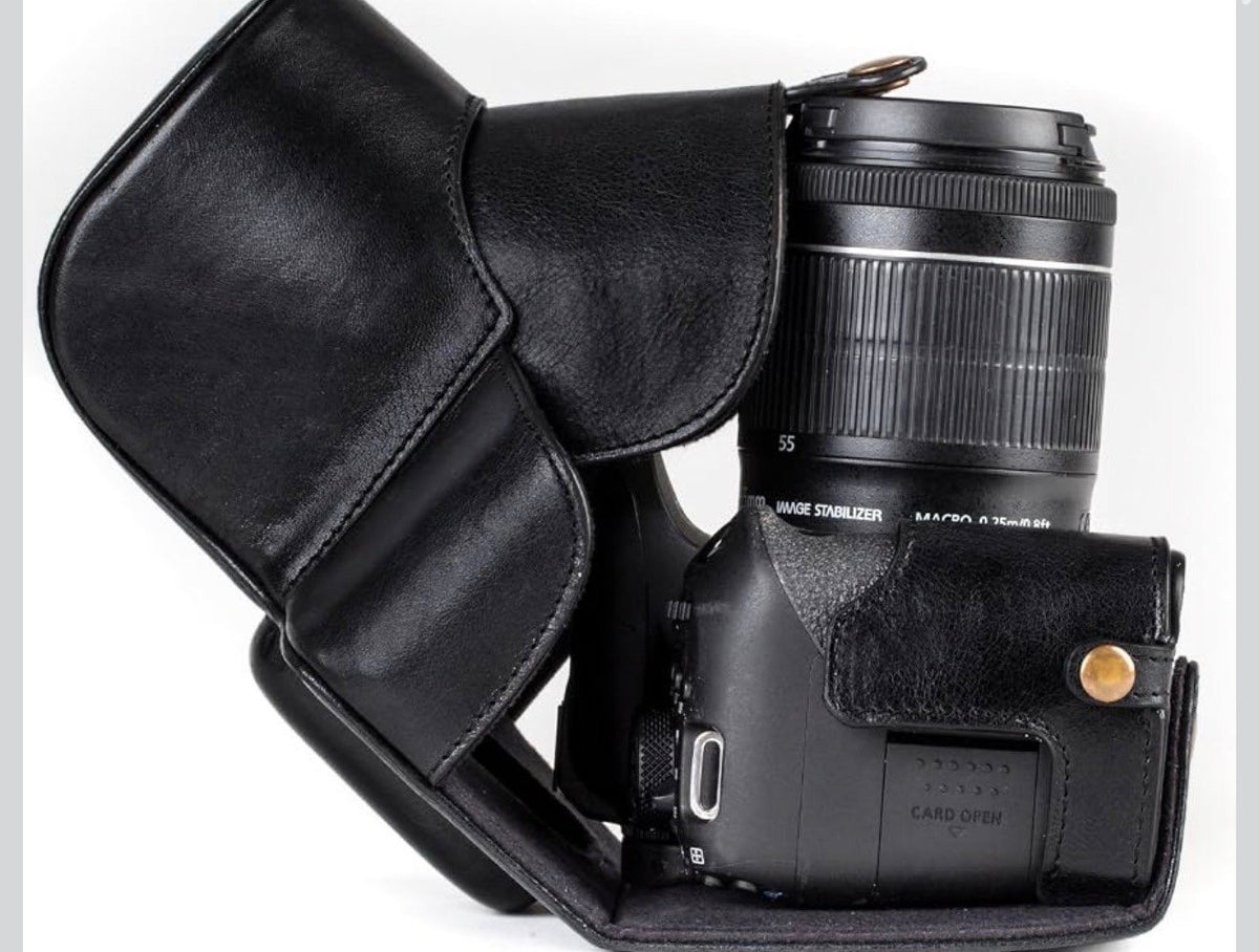 MG1192 Ever Ready Genuine Leather Camera Case Compatible with Canon EOS Rebel T8i, Kiss X10i, Rebel T7i, Kiss X9i, 77D, 9000D (18-55mm), Black