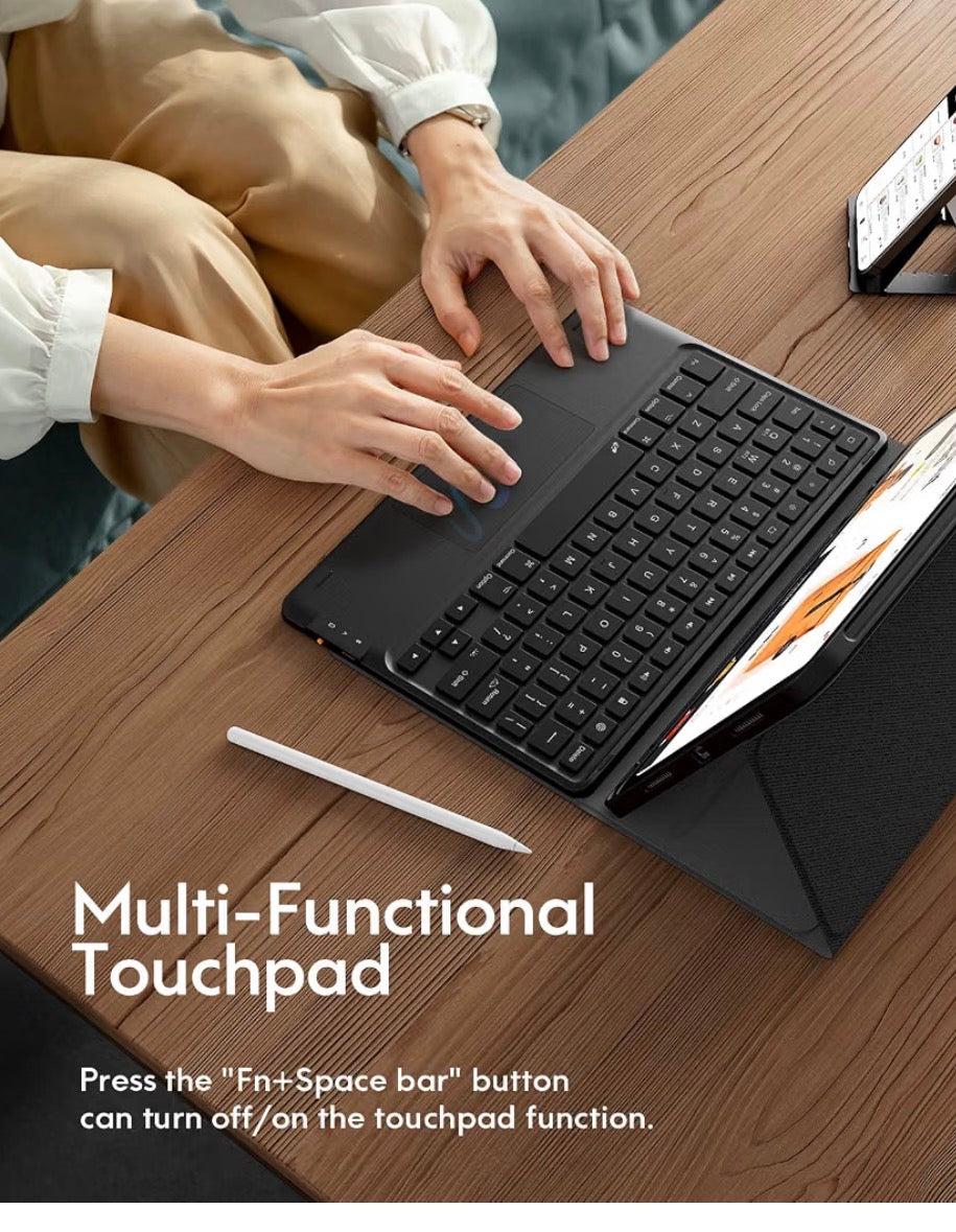 for iPad Air 11 Inch (M4/M3/M2)& Air 4th/5th Case with Keyboard, Detachable Folio Keyboard Case with Multi-Touch Trackpad, 7-Color Backlight, Pencil Holder & Dual Bluetooth, Black