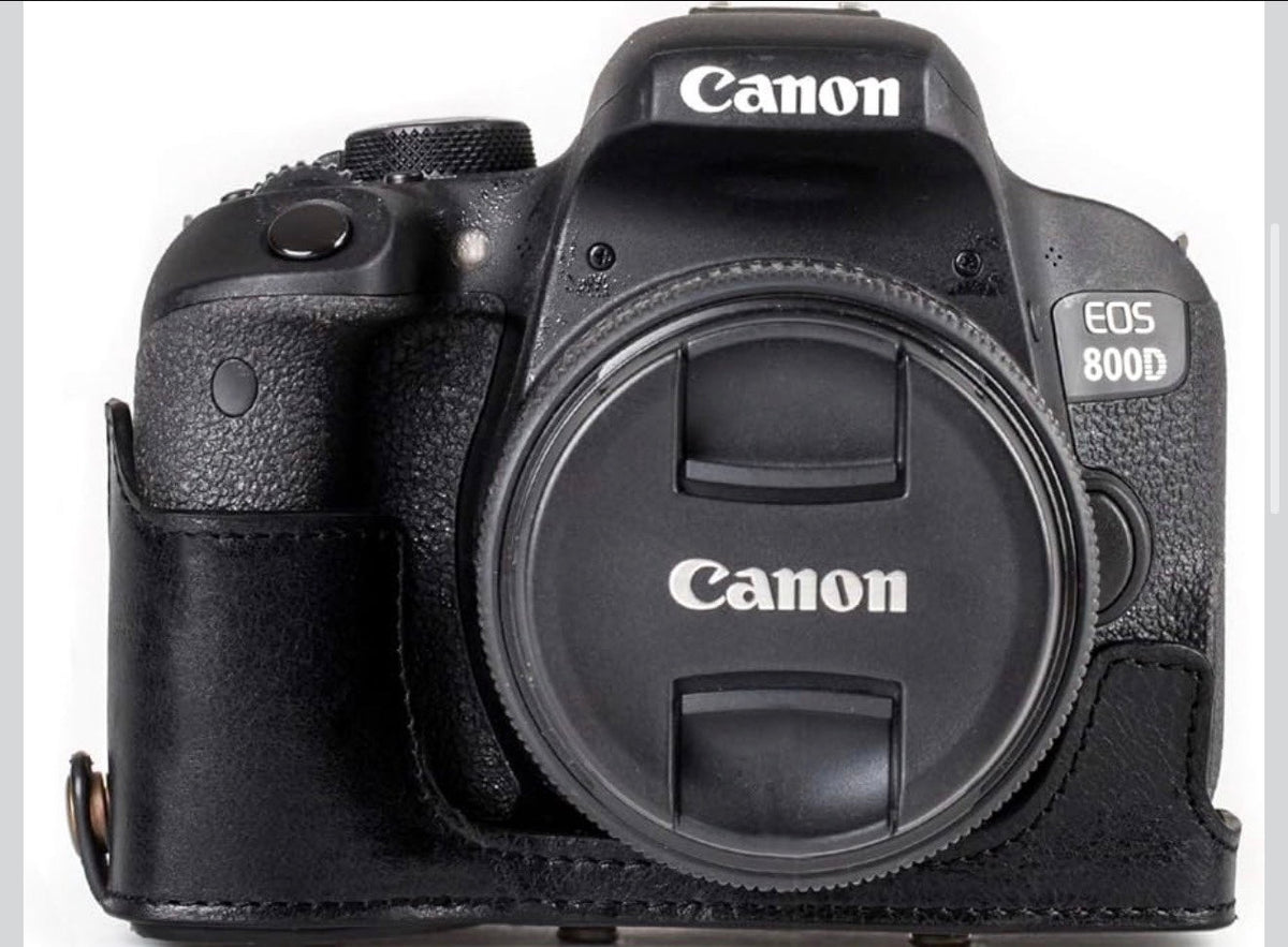 MG1192 Ever Ready Genuine Leather Camera Case Compatible with Canon EOS Rebel T8i, Kiss X10i, Rebel T7i, Kiss X9i, 77D, 9000D (18-55mm), Black