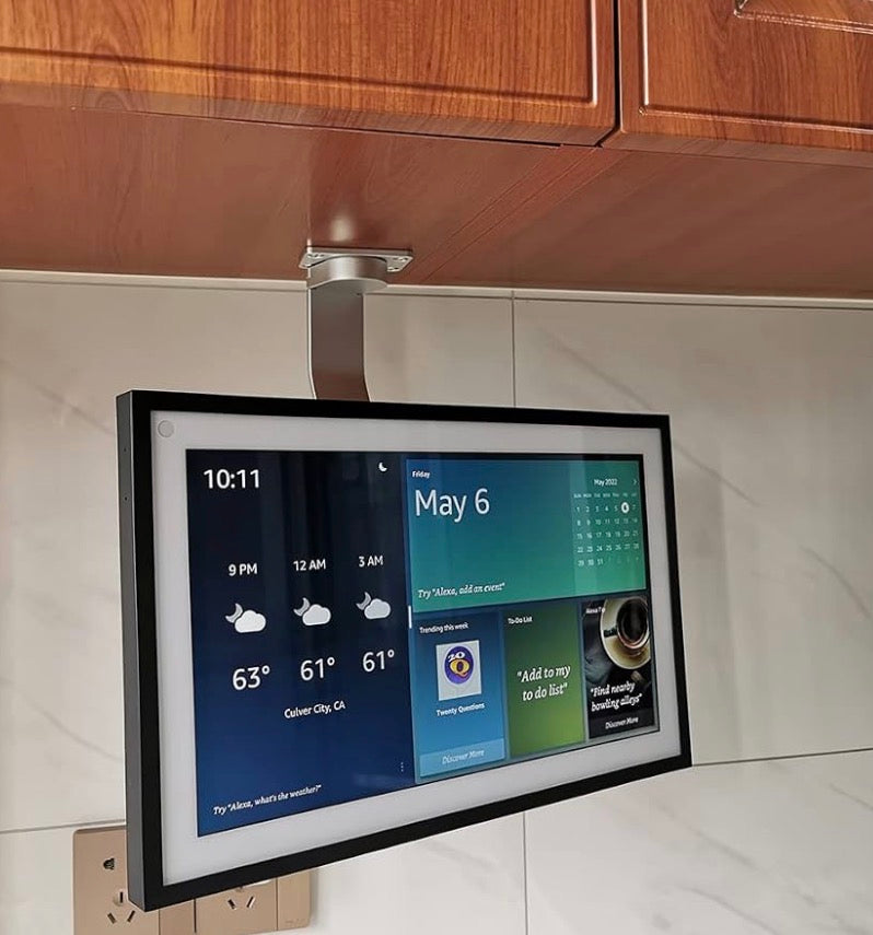Under-Cabinet Mount， for Echo Show 15, Keeps Echo Off The Counter and Turns Side to Side, Ceiling or Under-Cabinet Mount Silver 026-02