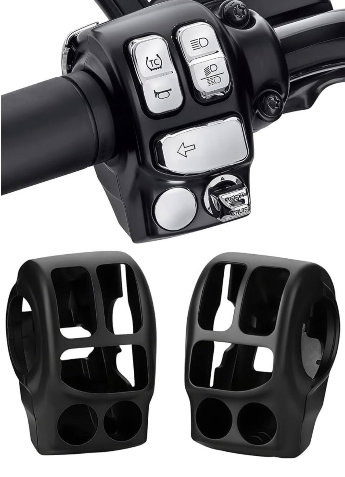 Chrome Switch Housing kit Hand Control Switches Housing Cover Compatible with Harley Davidson Touring Road King,Road Glide,Street Glide,Electra Glide,Tri Glide,Ultra Limited 2014-2025 (Black)