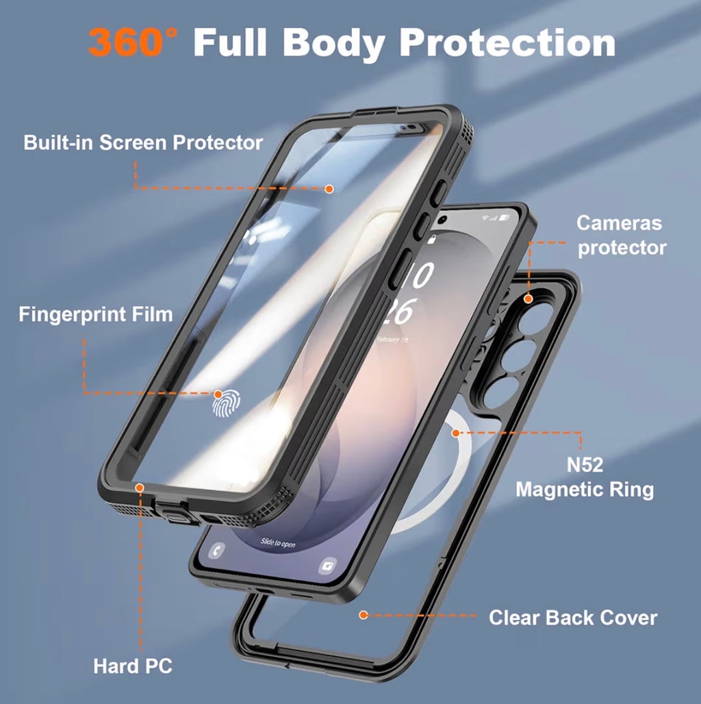 for Samsung Galaxy S26 Case Waterproof, Galaxy S26 Case with Built-in Screen & Lens Protector, Shockproof Full Body Protection Phone Case, Compatible with MagSafe/Wireless Charging, Black