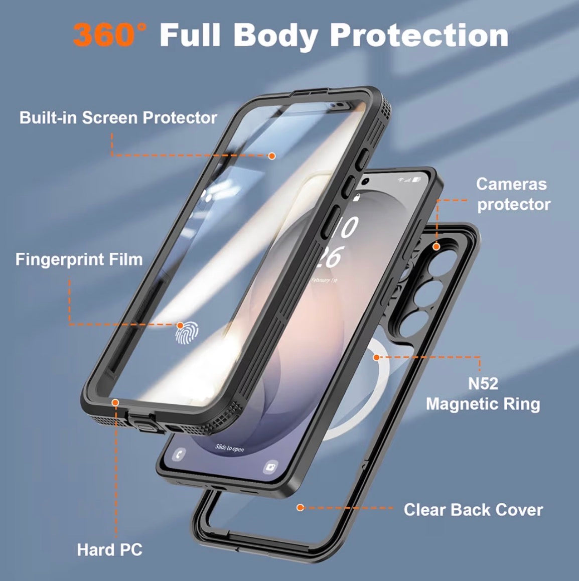 for Samsung Galaxy S26 Case Waterproof, Galaxy S26 Case with Built-in Screen & Lens Protector, Shockproof Full Body Protection Phone Case, Compatible with MagSafe/Wireless Charging, Black