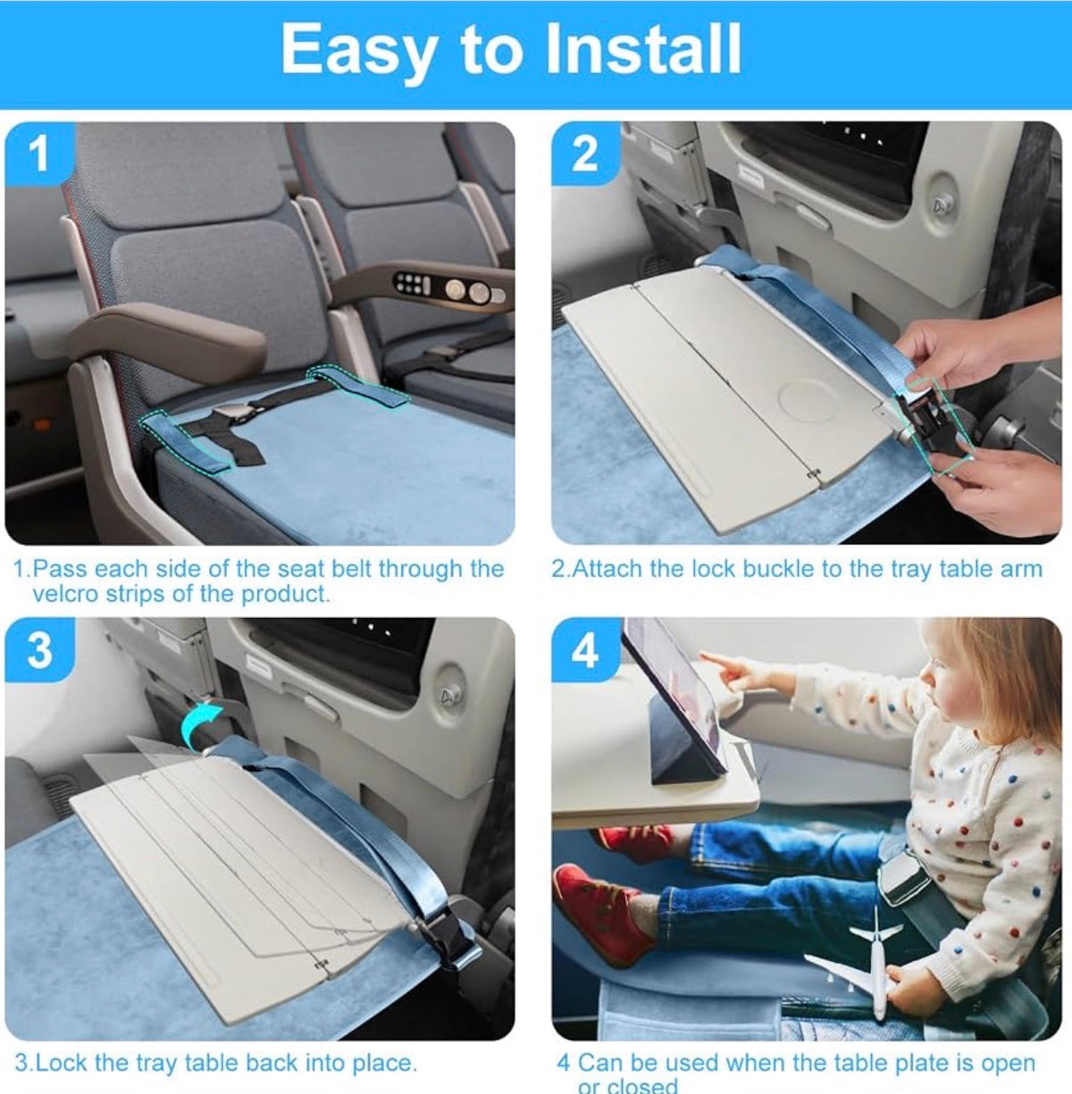 Toddler Airplane Bed, Kids Airplane Seat Extender Travel Bed, Kids Airplane Travel Essentials, Airplane Must Have for Toddlers, Portable Plane Foot Rest for Flights - Black