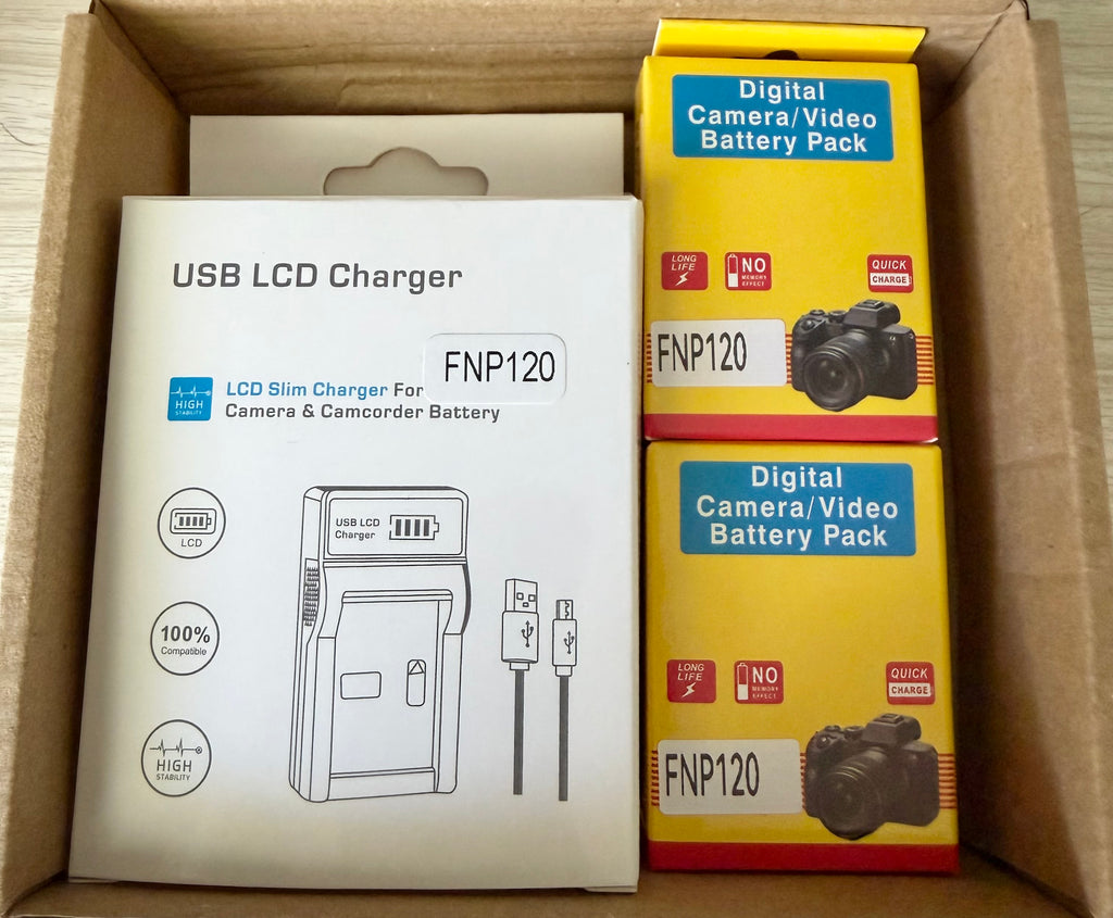 2 Pack, NP-120 Battery and Charger Kit, Replacement for Fujifilm NP-120 NP-120B FNP120, Compatible with Toshiba PX1657 Pentax D-LI7 Ricoh DB-43 Contax BP-1500S