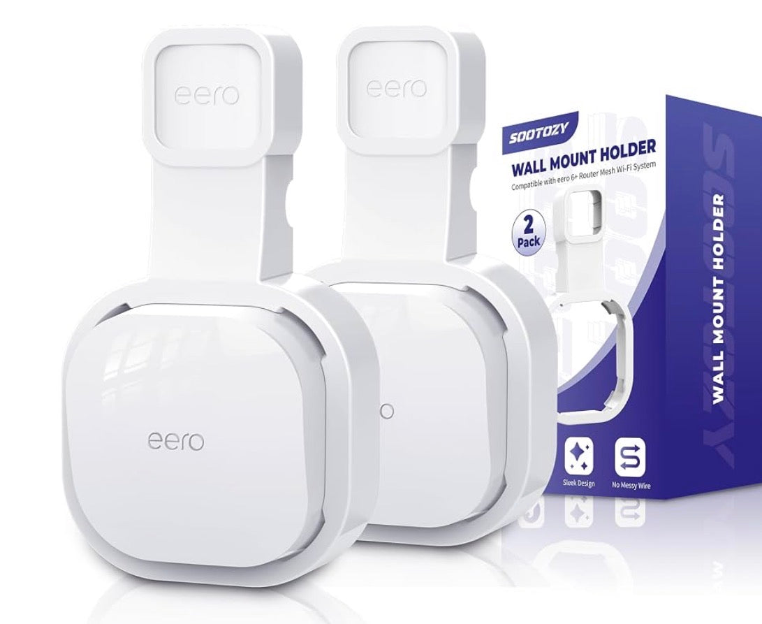 Wall Mount Holder for eero 6 and for eero 6+ Router Mesh Wi-Fi System – No Messy Wires, Space-Saving Outlet Wall Mount Holder for eero 6 Plus Extender, Stand Bracket for eero 6+ (White-2pcs)