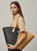 Tory Burch - McGraw Color Block Large Tote - Black and Tiramisu