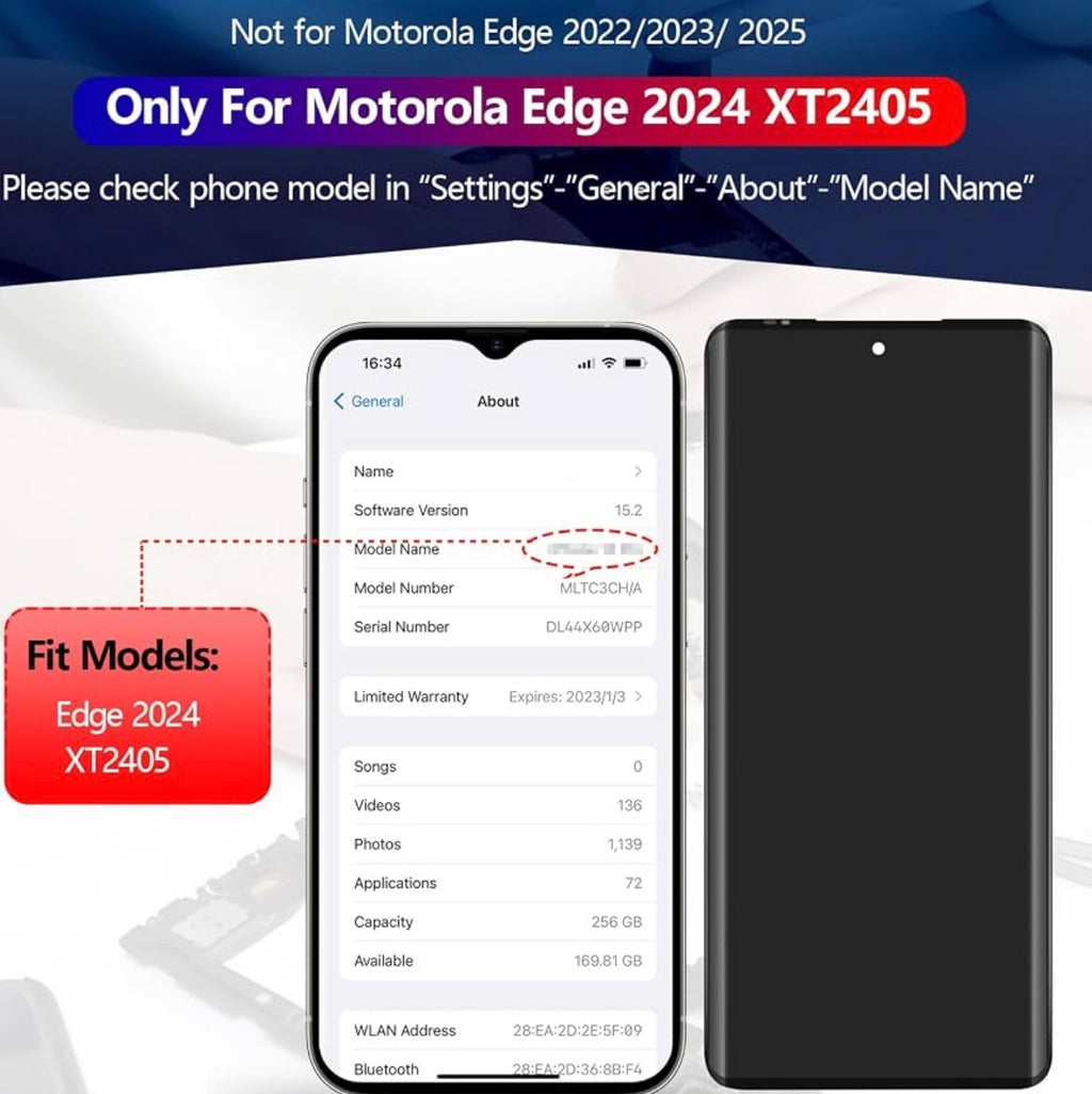 OLED Screen for Motorola Moto Edge 2024 Screen Replacement for Motorola Edge 2024 XT2405 LCD Display Touch Screen Digitizer Assembly with Tools