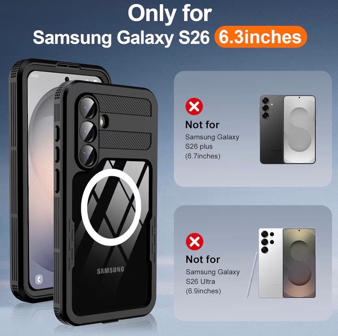 for Samsung Galaxy S26 Case Waterproof, Galaxy S26 Case with Built-in Screen & Lens Protector, Shockproof Full Body Protection Phone Case, Compatible with MagSafe/Wireless Charging, Black