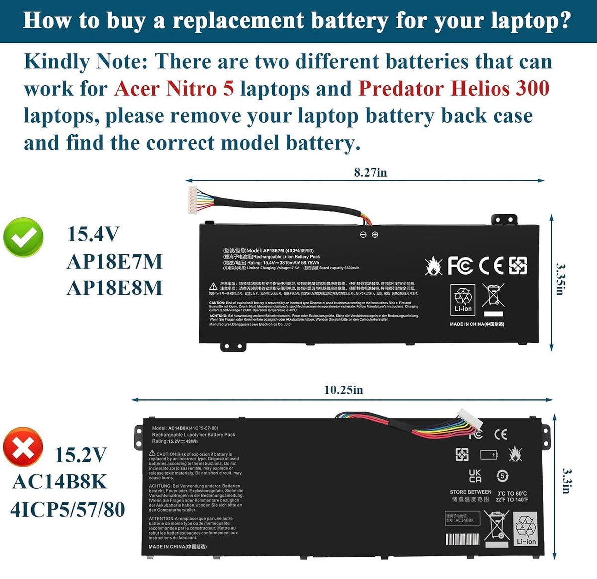 AP18E7M AP18E8M Battery for Acer Nitro 5 AN515-54 AN517-51 AN515-55 AN515-44 AN515-43, Nitro 7 AN715-51, Predator Helios 300 PH315-52 PH317-52 PH317-53, Aspire 7 A715-74G, Triton 300 PT315-51 58.75Wh