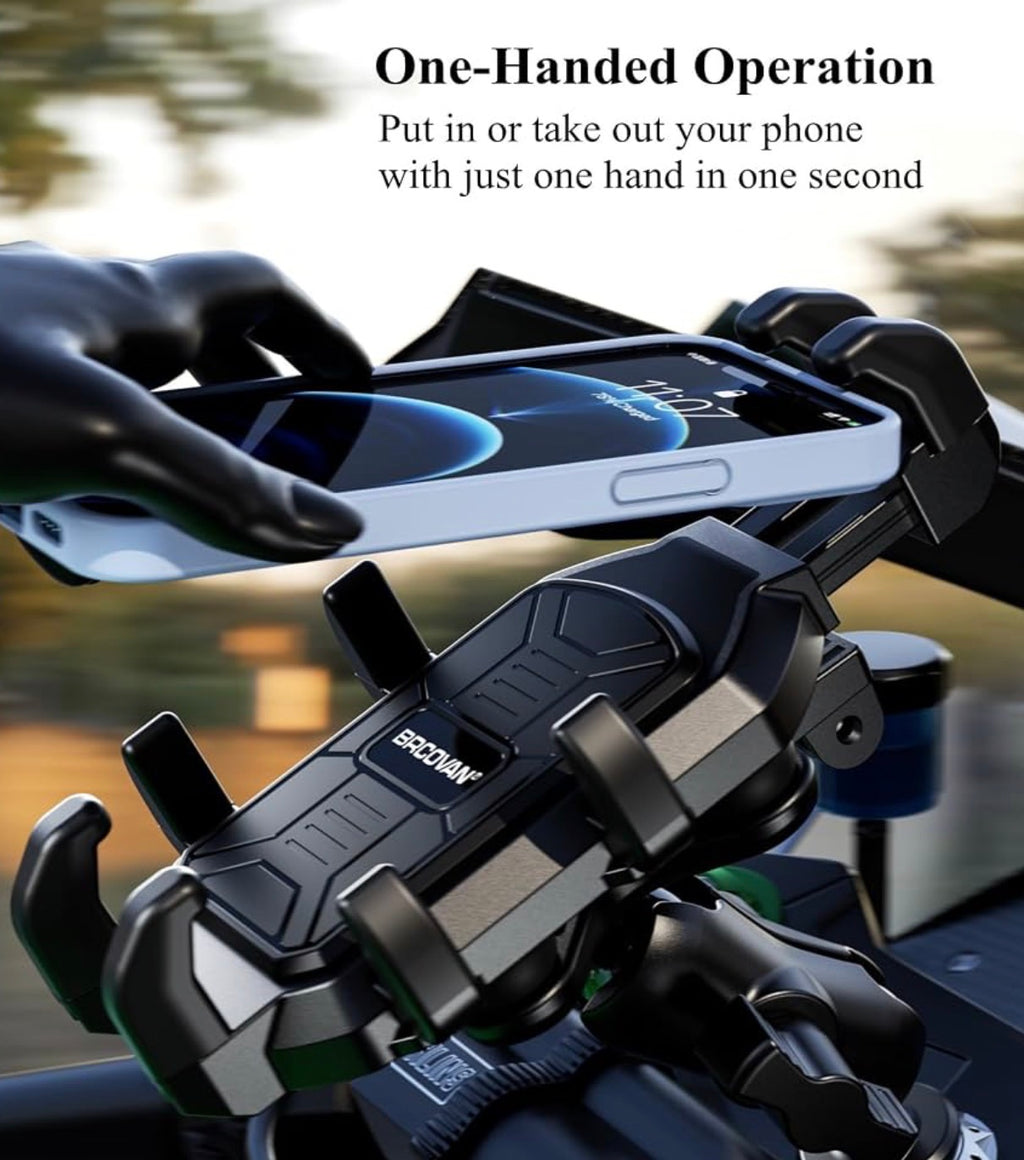Motorcycle Fork Stem Phone Mount with Vibration Dampener, Heavy Duty Cellphone Holder Fit Stem Tubes 12mm-25.4mm in Diameter, Adjustable for 5.4 - 6.9'' Smartphone