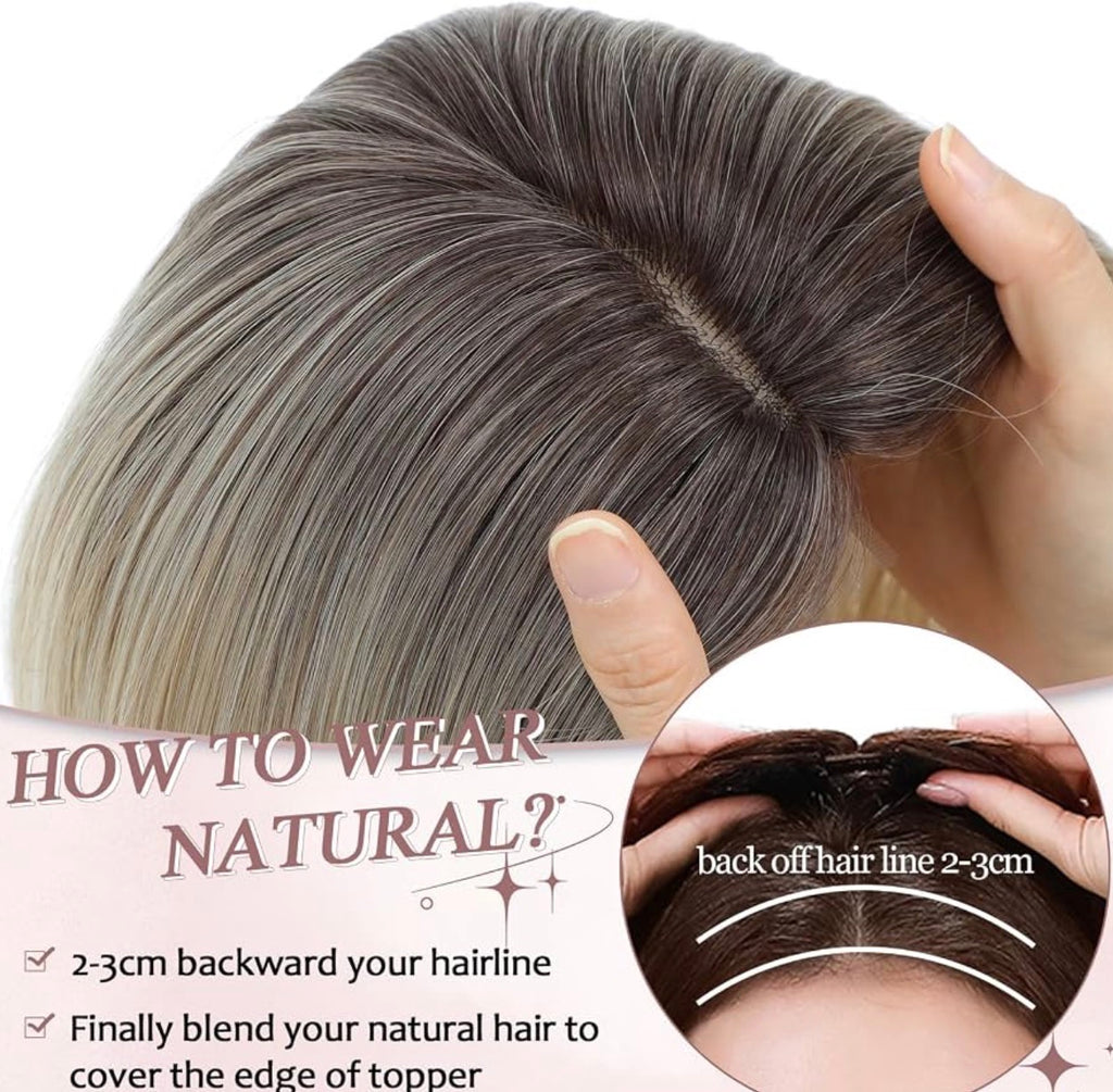 Hair Topper 12” Inch Clip in Synthetic Hair Toppers for Women with Thinning Hair Layered 6.5" X 6.5" Big Base Toppers Hair Pieces for Women Daily Use Blonde with dark root