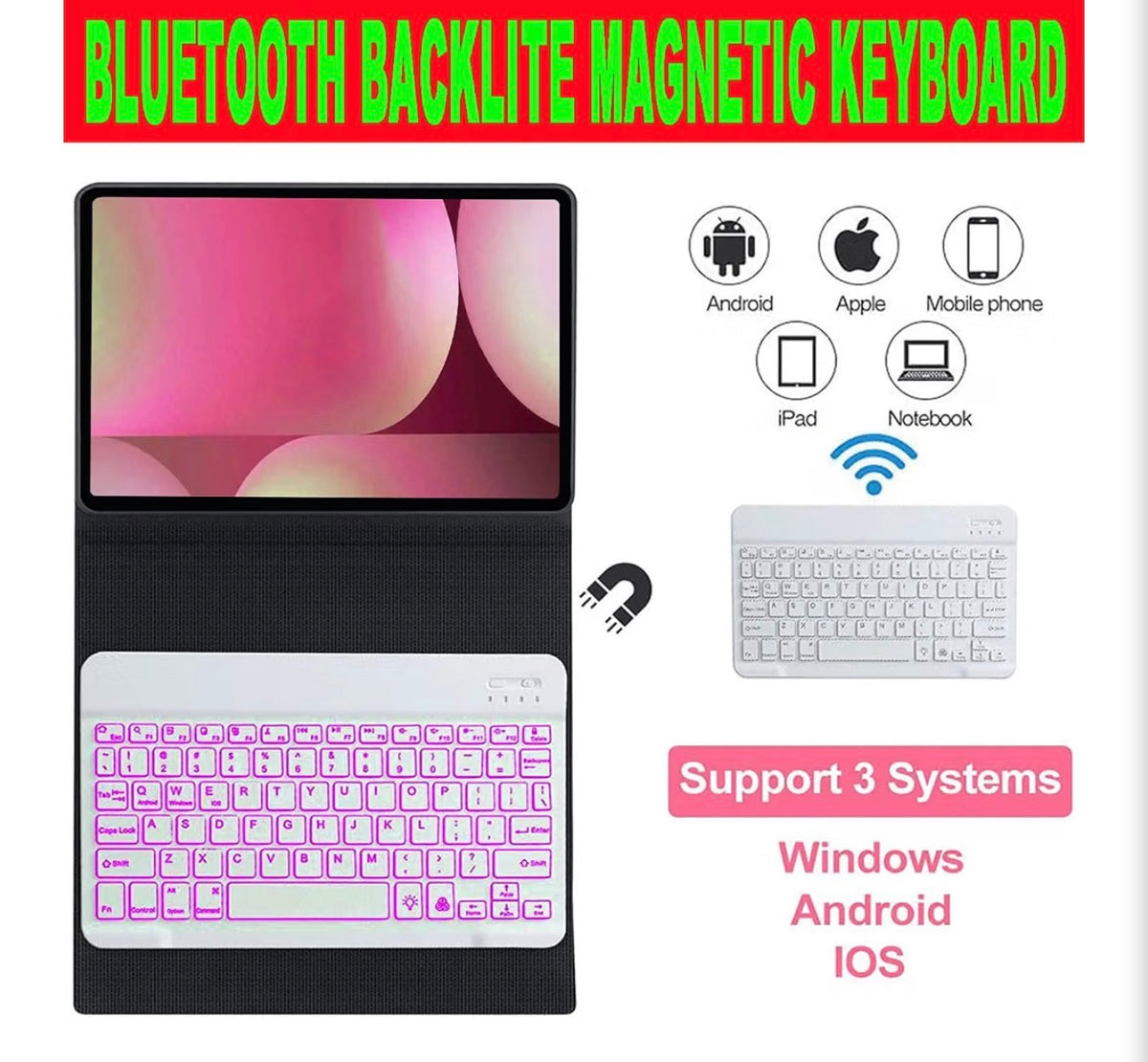 Keyboard Case for Samsung Tab S10 Plus/ S9 FE+/ S9+/ S8 Plus /S7 Plus/S7 FE 12.4" Smart Backlit Case Keyboard with Pen Holder (Light Pink)