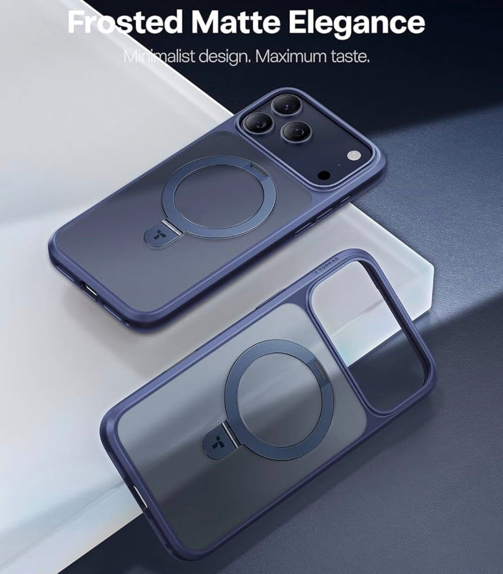 TORRAS Ostand for iPhone 17 Pro Case Magnetic, Fit for MagSafe, 4X Military Drop Protection, Camera Control, Slim Phone Case for iPhone 17 Pro with Kickstand, Translucent Matte Cover 6.3", Deep Blue