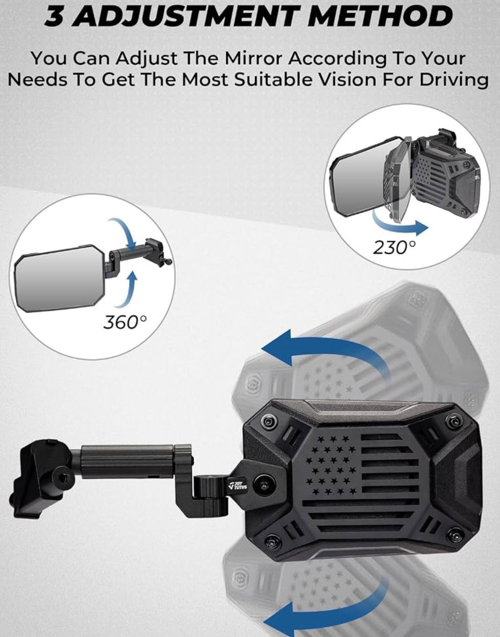 American Flag Mirrors Doors Off Compatible with 2018-2023 Wrangler JL/JLU & Gladiator JT, JL Side Mirrors with Ball Adapter, Wider View No Vibrate & Wobble (Does NOT FIT 2024-2026 Wrangler & Gladiator JT)