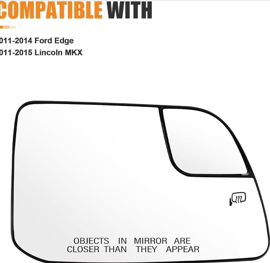 Compatible with Ford Edge 2011-2014 Passenger Right Side Mirror Glass
for Lincoln MKX 2011-2015, Heated, Mirror Replacement with Backing Plate, Clear Visibility, Clip on Easily