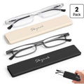 2 Pack Ultra Thin Lightweight Folding Reading Glasses for Women, TR90 Compact Anti Blue Light/Eyestrain Computer Readers, Foldable Unique Stretchable Slim Flat Case, Gunmetal and Clear +2.5