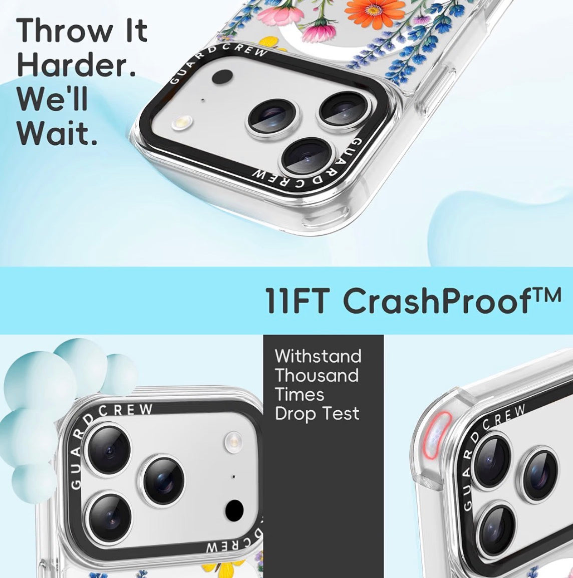 Magnetic Case for iPhone 17 Pro, [Butterfly with Wildflowers] Design for Women, [11FT Military-Grade Drop Tested] Compatible with Mag-Safe, Slim Shockproof Aesthetic Cover, 6.3"