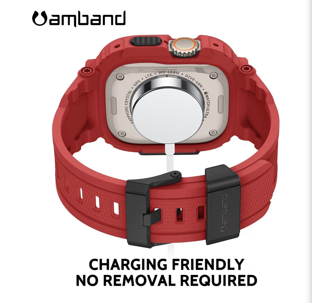 amBand Bands Case Screen Protector Compatible with Apple Watch Ultra 3/2/1 49mm, M1 Sport Series Rugged Cover Strap and 9H Tempered Glass Film, Protective Bumper for iWatch 49 mm Men - Mars Red