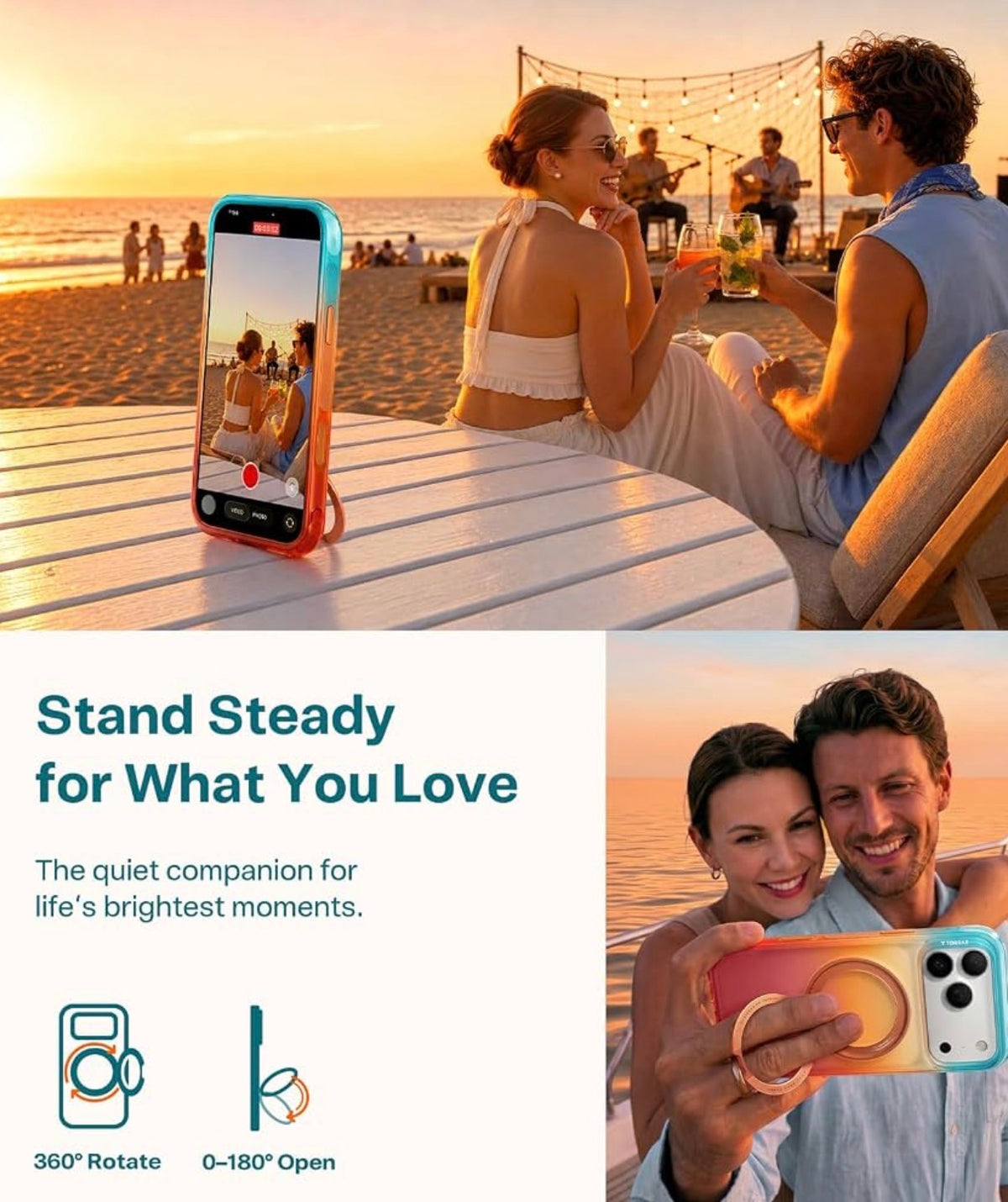 TORRAS O3 Air for iPhone 17 Pro Case, 360 Magnetic Stand, [Fit for MagSafe] Slim Case for iPhone 17 Pro, 6.3", Coastal Sunset, Fit for Magsafe, Military Drop Protection, Camera Control, Shockproof