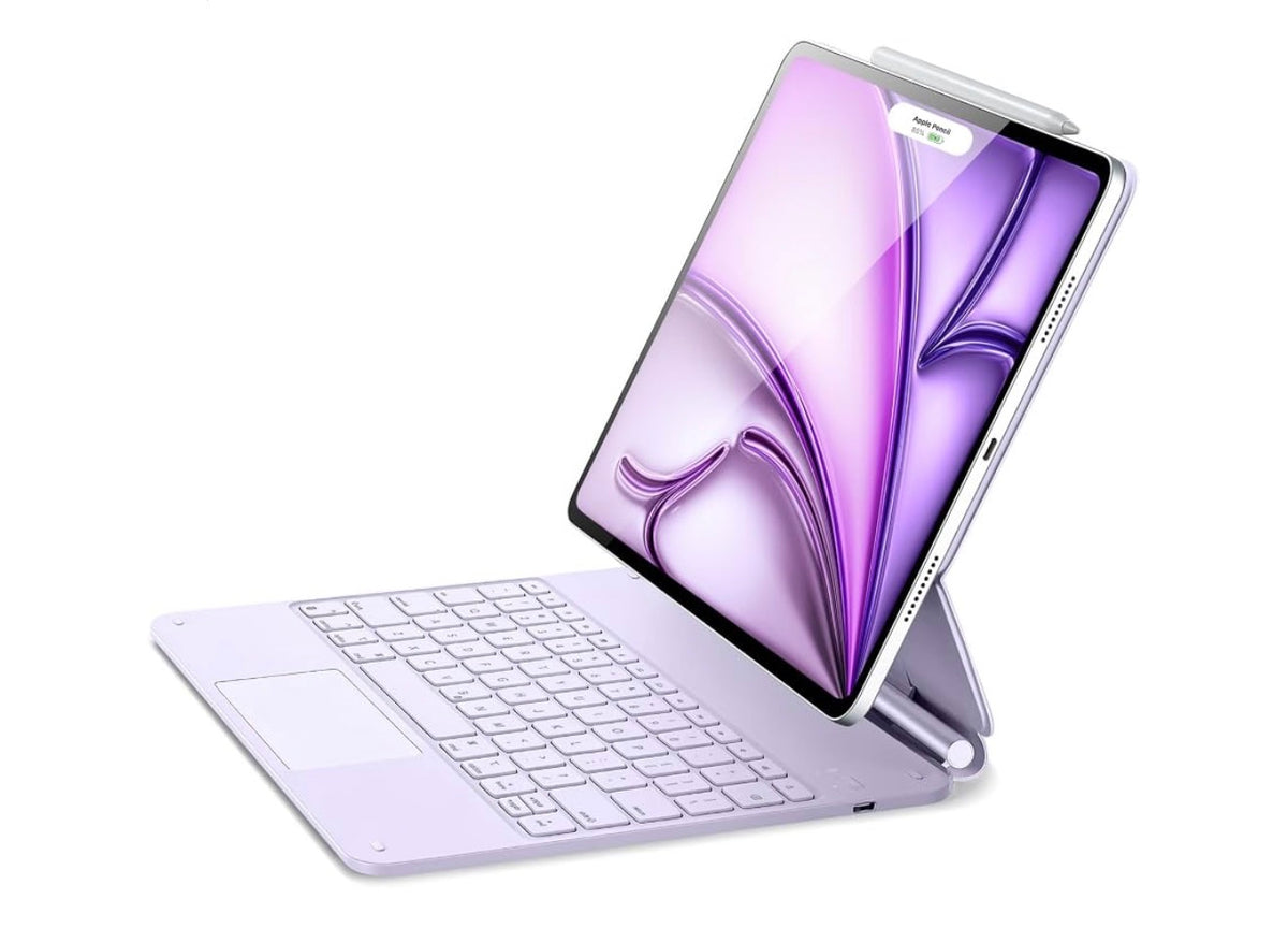 ESR for iPad Air 13/Pro 12.9 Inch Case Keyboard, Quick-Set Magnetic Stand For Air 13'' M4/M3/M2 & Pro 12.9'' 6/5/4/3th, Secure Magnetic Lock, Precision Multi-Touch Trackpad, Rebound Series, Purple