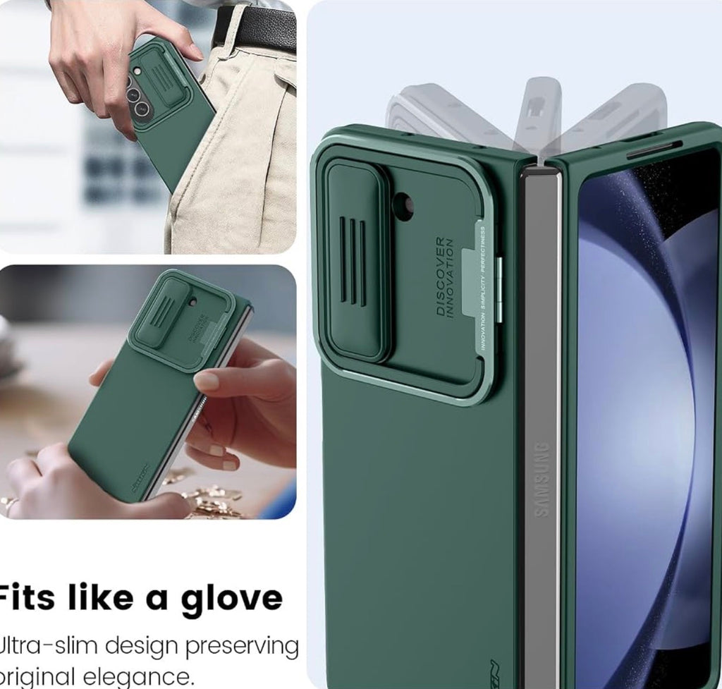 Nillkin - Samsung Galaxy Z Fold 5 Case with Metal Kickstand [Slide Camera Cover] CamShield Silky [Liquid Silicone ] Case for Galaxy Z Fold 5 5G Slim Pockets Fit Protective Case Green