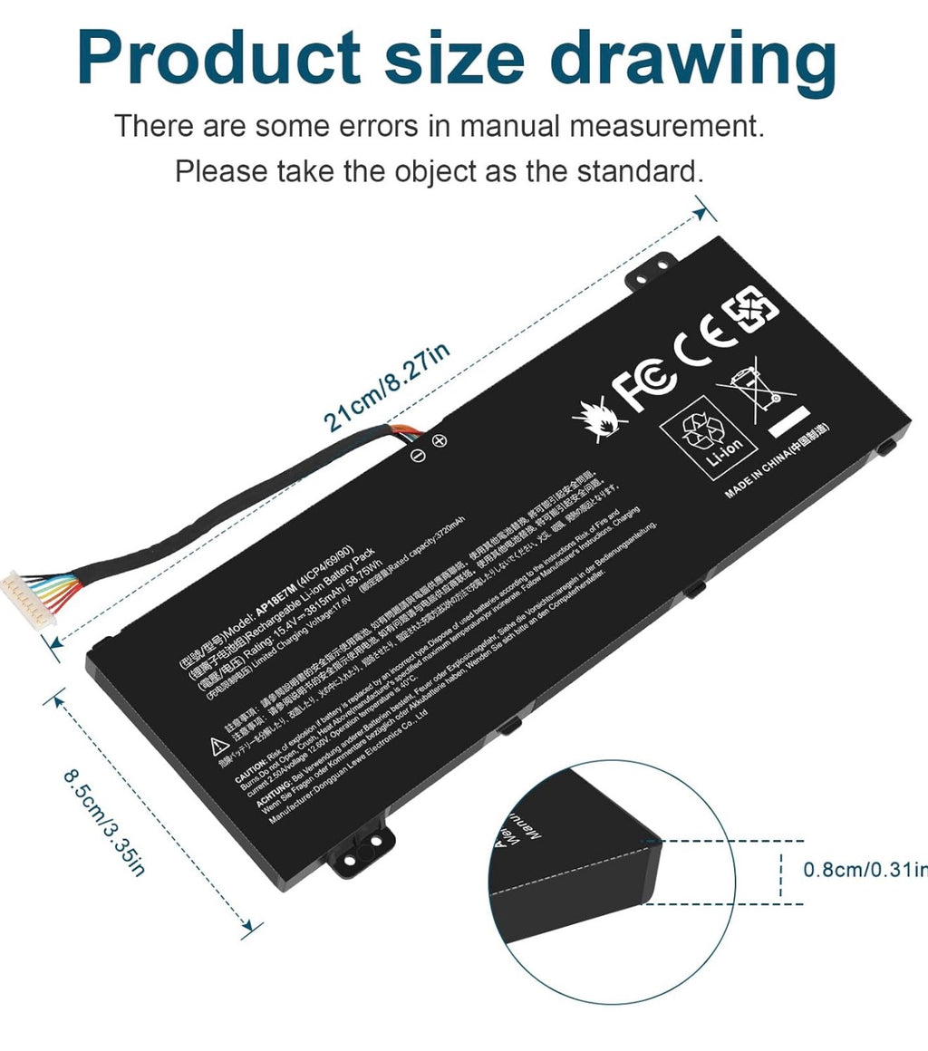 AP18E7M AP18E8M Battery for Acer Nitro 5 AN515-54 AN517-51 AN515-55 AN515-44 AN515-43, Nitro 7 AN715-51, Predator Helios 300 PH315-52 PH317-52 PH317-53, Aspire 7 A715-74G, Triton 300 PT315-51 58.75Wh
