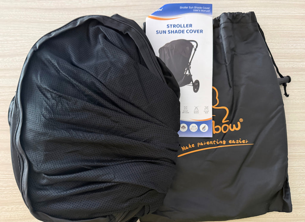 Stroller Sun Shade Cover - Universal Fit Sun Protection, Black, Removable Stroller Shade Extender with Zipper, Breathable & Stable, Block UV, All-around Protection for Summer