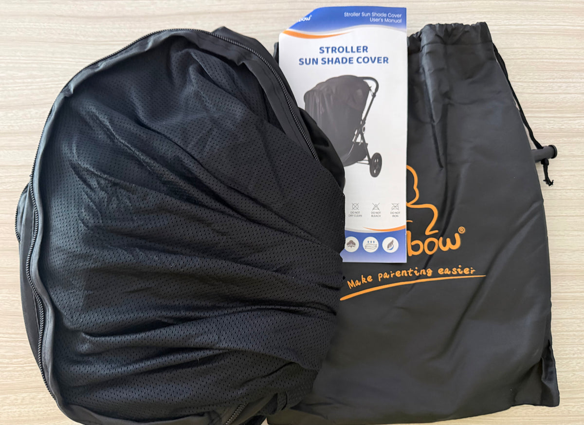 Stroller Sun Shade Cover - Universal Fit Sun Protection, Black, Removable Stroller Shade Extender with Zipper, Breathable & Stable, Block UV, All-around Protection for Summer