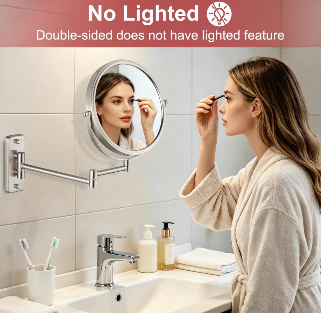 Wall Mounted Makeup Mirror, 1X/5X Magnifying Mirror Double Sided, 8 Inch Extendable Bathroom Mirror for Shaving, Nickel
