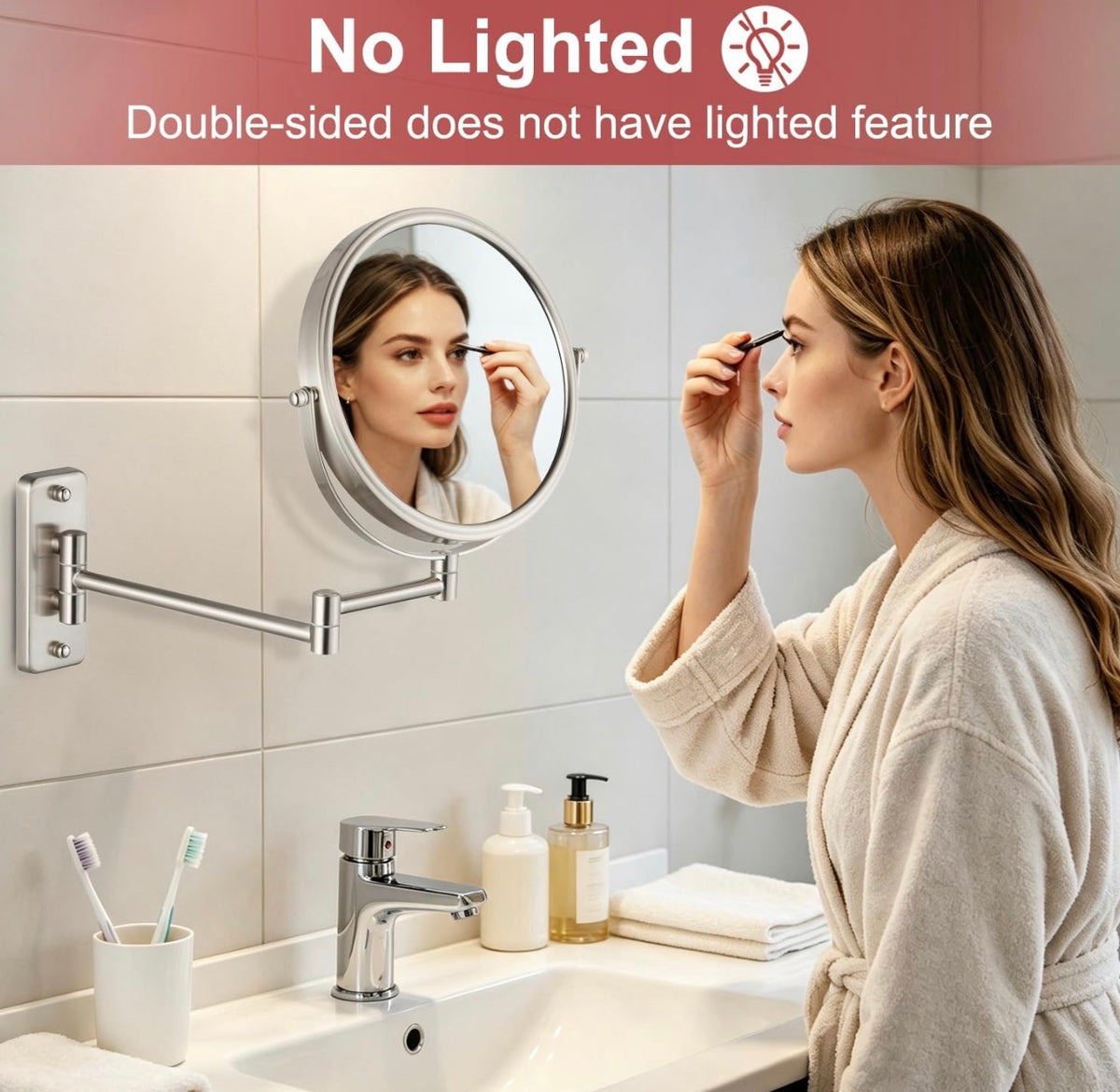 Wall Mounted Makeup Mirror, 1X/5X Magnifying Mirror Double Sided, 8 Inch Extendable Bathroom Mirror for Shaving, Nickel