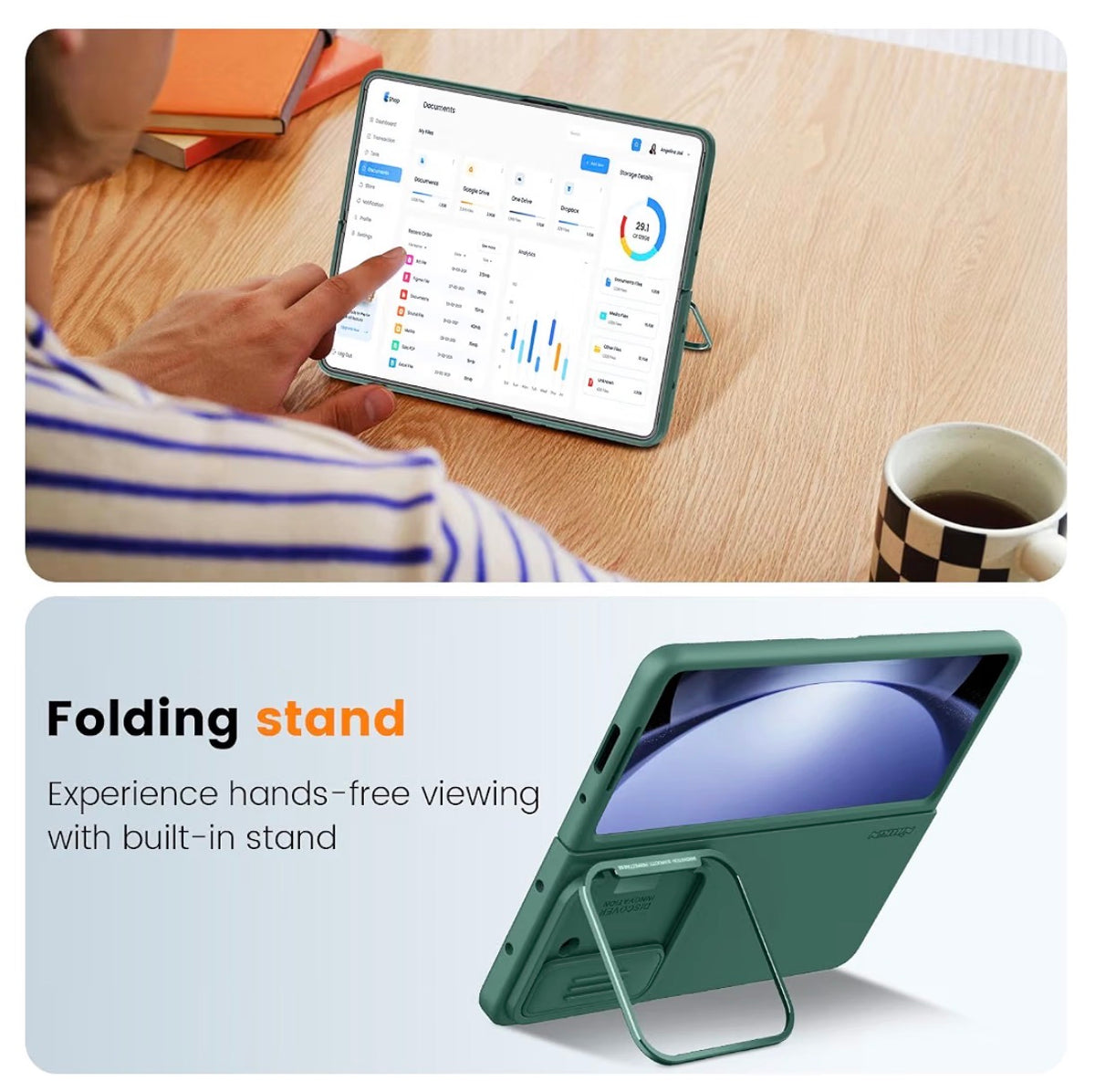 Nillkin - Samsung Galaxy Z Fold 5 Case with Metal Kickstand [Slide Camera Cover] CamShield Silky [Liquid Silicone ] Case for Galaxy Z Fold 5 5G Slim Pockets Fit Protective Case Green