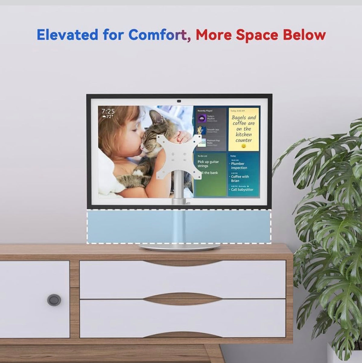Stand for Echo Show 15/21, 4-Level Height Settings, Swivel and Tilt
360° Swivel Base, Adjustable Tilt, Aluminum Construction, VESA-Compatible for 15-21" Displays, Silver