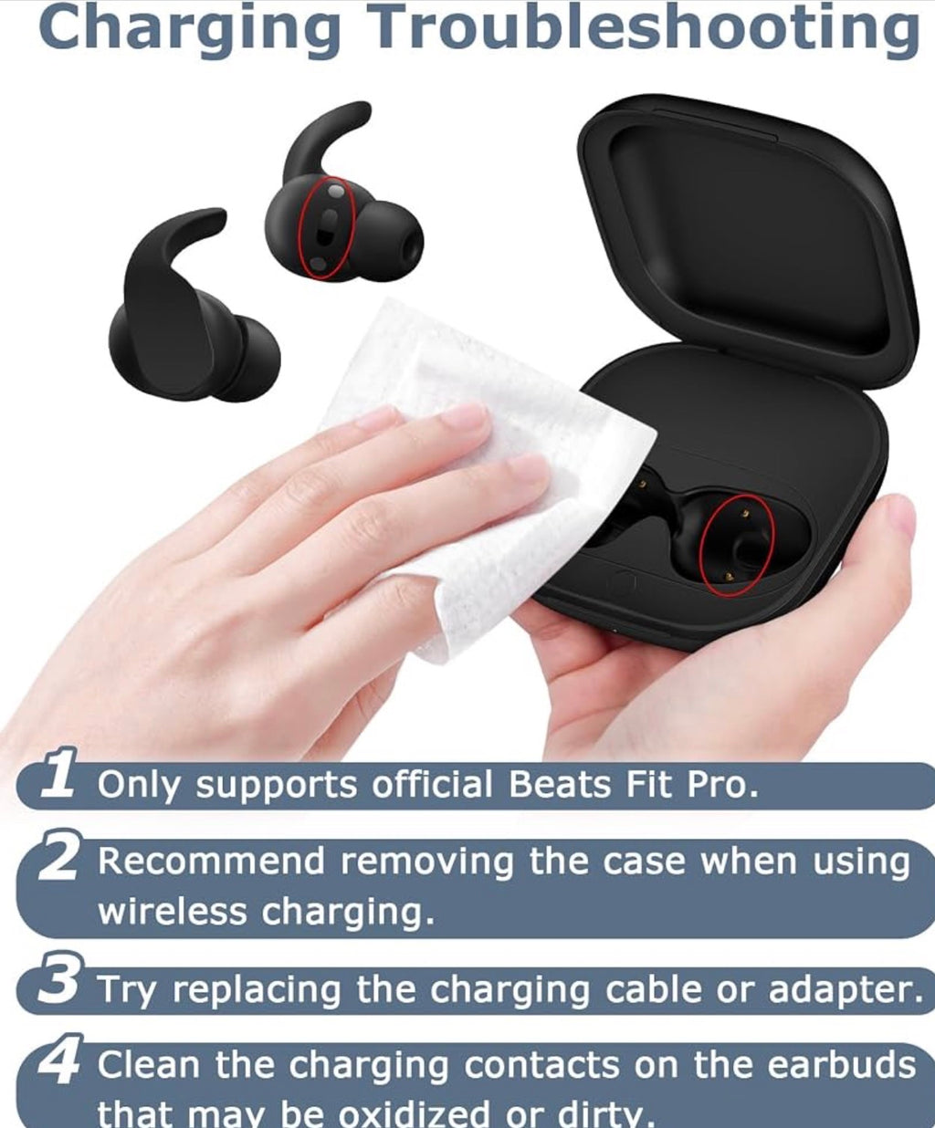 Charging Case Replacement for Beats Fit Pro: 700mAh Wireless Charging Case with Bluetooth Pairing & USB-C Cable