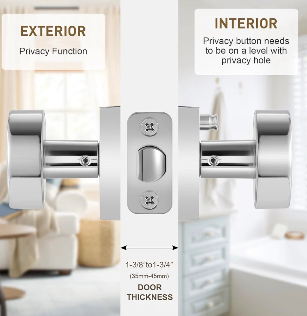 Polished Chrome Door Knobs Interior, Polished Chrome Privacy Door Knob with Lock, Heavy Duty Square Modern Door Handle for Bedroom Bathroom