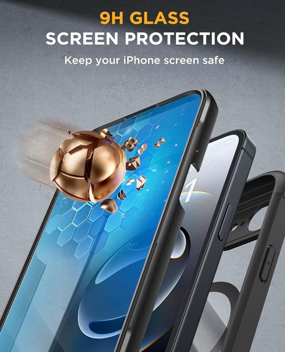 For iPhone 16e & 17e Case, Full-Body Phone with Built-in Glass Screen Protector, [Magnetic with MagSafe] Military Drop Proof 17 E/ 16 E Cover Bumper 6.1 inch, Black