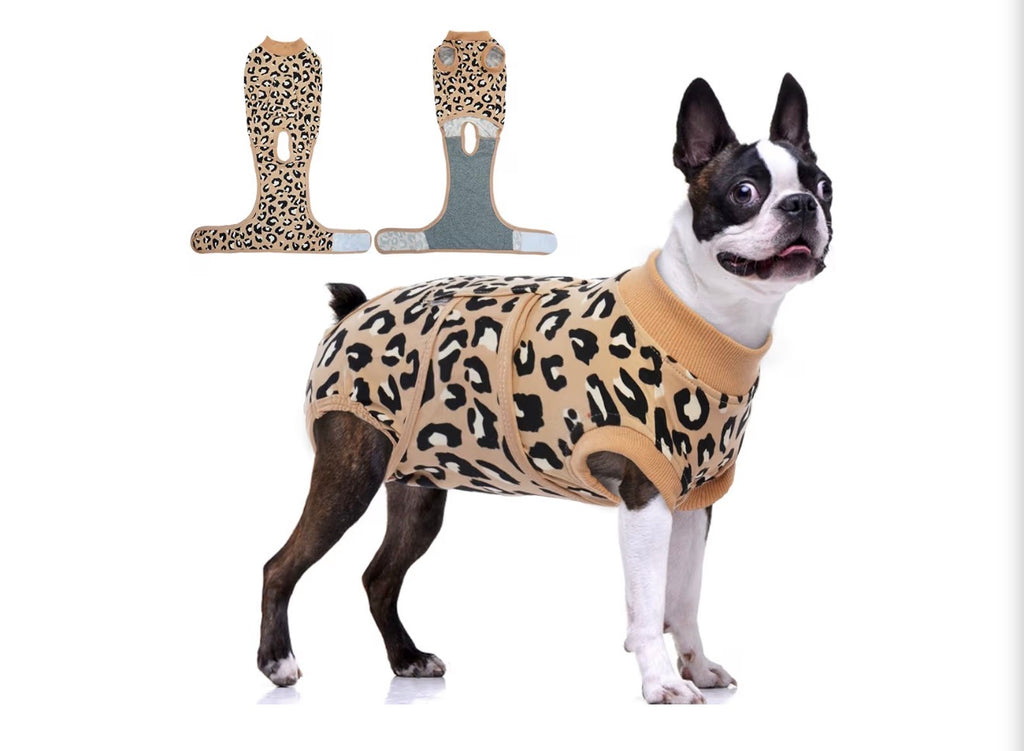 Dog Surgery Recovery Suit, Soft Breathable Neuter Suit for Male Dogs, Post Neuter Surgery Suit, Alternative to Cone of Shame, Wound Care for Dogs, Anti-lick Dog Recovery Suit Brown Leopard, Large