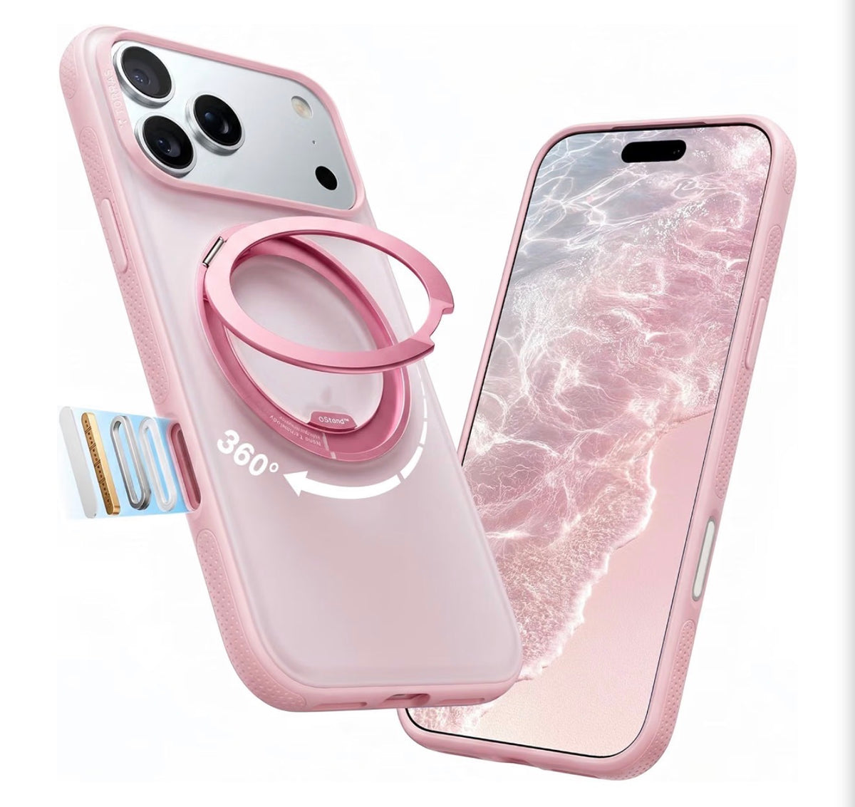 For iPhone 17 Pro Max Case, 360 Magnetic Stand, O3 Fitness Series, [Fit for MagSafe] [4X Military-Grade Protection] Slim Case for iPhone 17 Pro Max phone case,6.9", Translucent Pink, Ostand