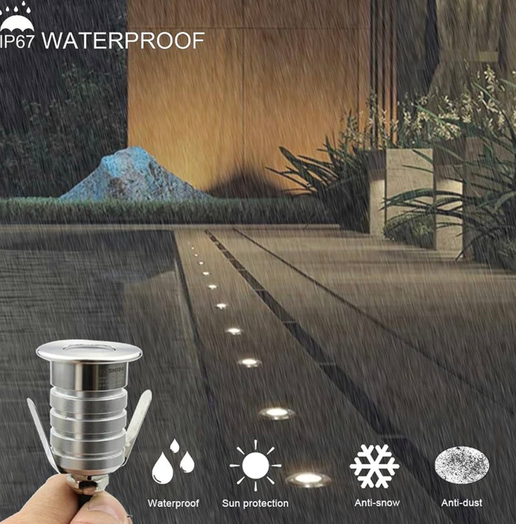 Mini Low Voltage 12-24V DC LED Step Lights,3 Watt Recessed Outdoor LED Landscape Deck Lights for Stair, Pathway, Garden, Warm White 2700K, IP67 Waterproof Stainless Steel Aluminum