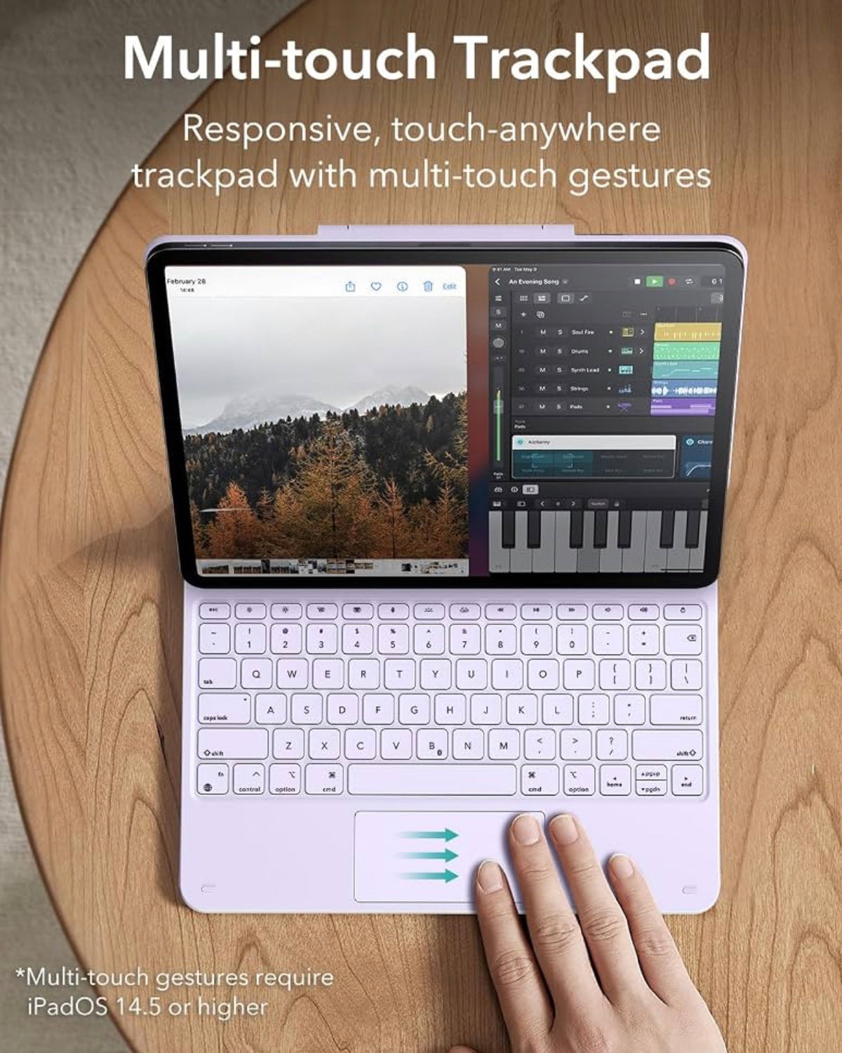 ESR for iPad Air 13/Pro 12.9 Inch Case Keyboard, Quick-Set Magnetic Stand For Air 13'' M4/M3/M2 & Pro 12.9'' 6/5/4/3th, Secure Magnetic Lock, Precision Multi-Touch Trackpad, Rebound Series, Purple