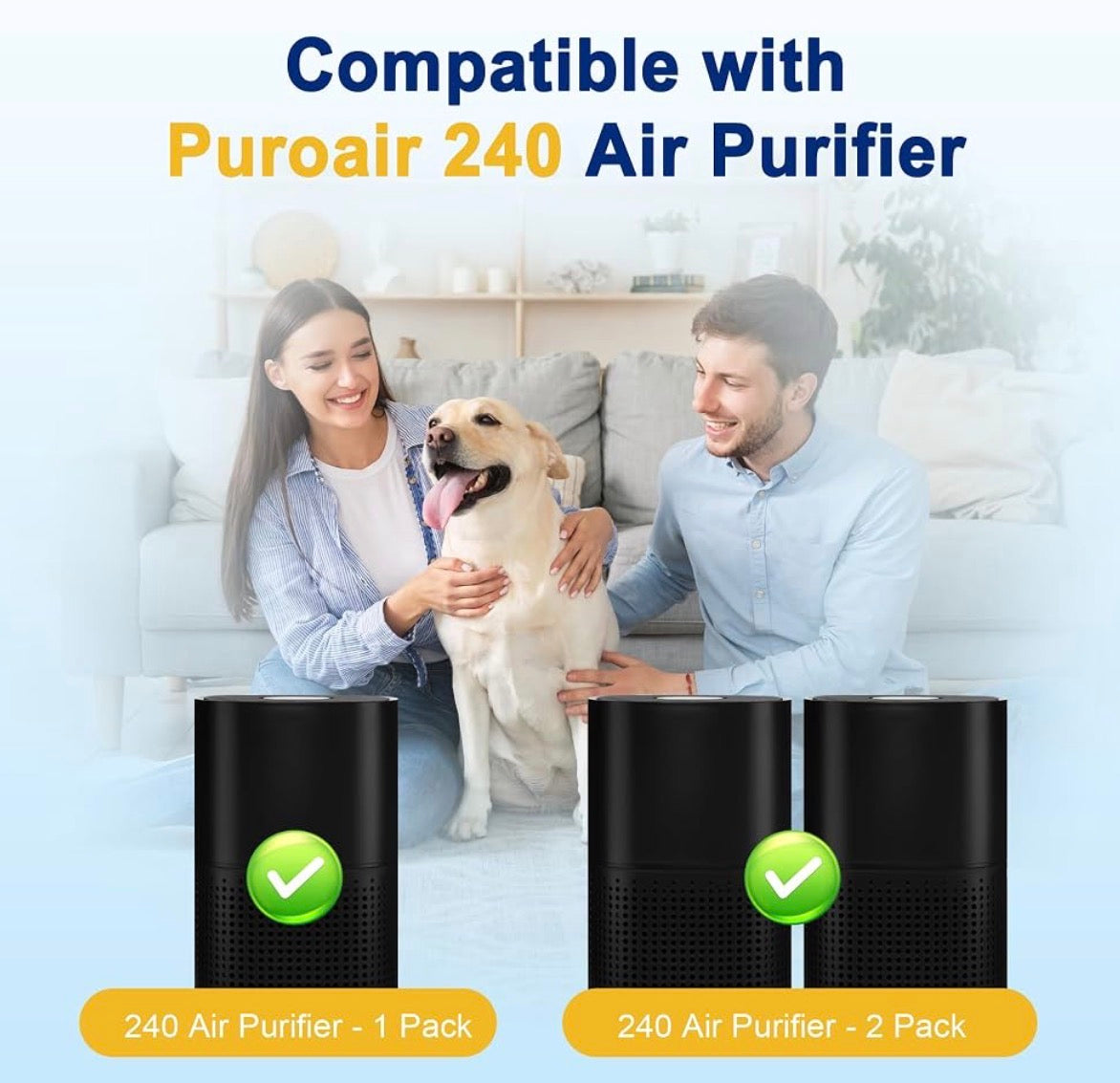 2 Pack 240 Replacement Filter Compatible with PuroAir 240 Air Purifier
3-in-1 High-Efficiency Filter with Activated Carbon for Pet Dander, Odors and Smoke, for Home, Bedroom Large Room