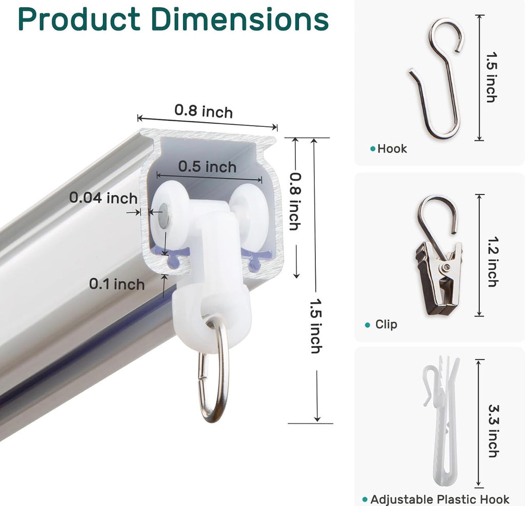 Silent Ceiling Curtain Track with Wall Mount, 6ft-9ft, White, Curtain Track System for Room Divider, Curtain Rail with Three Types of Hooks, Easy Install, 6 to 9 Feet