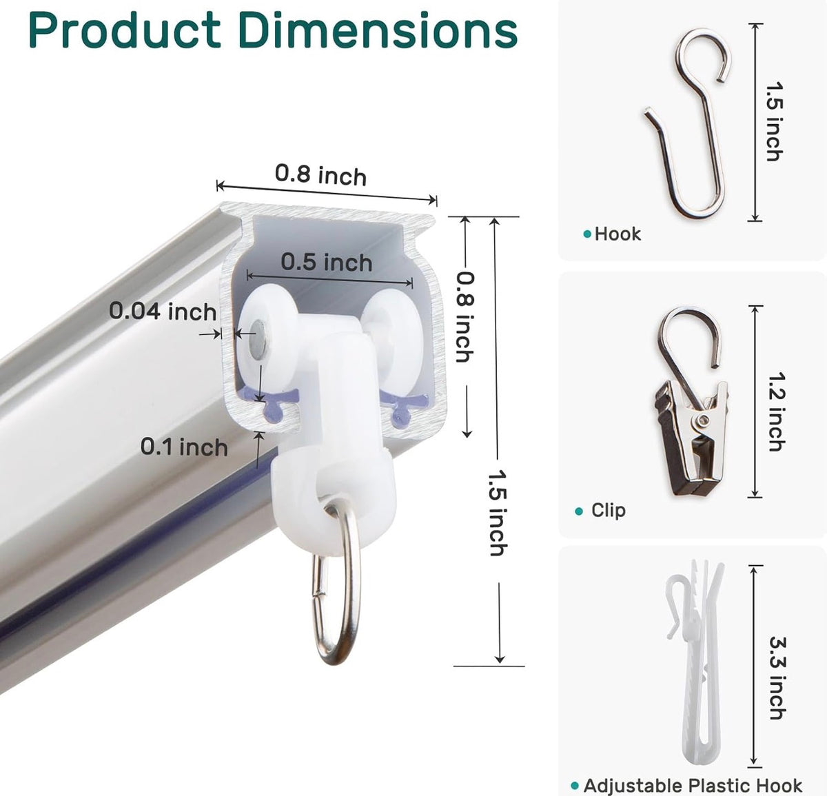 Silent Ceiling Curtain Track with Wall Mount, 6ft-9ft, White, Curtain Track System for Room Divider, Curtain Rail with Three Types of Hooks, Easy Install, 6 to 9 Feet