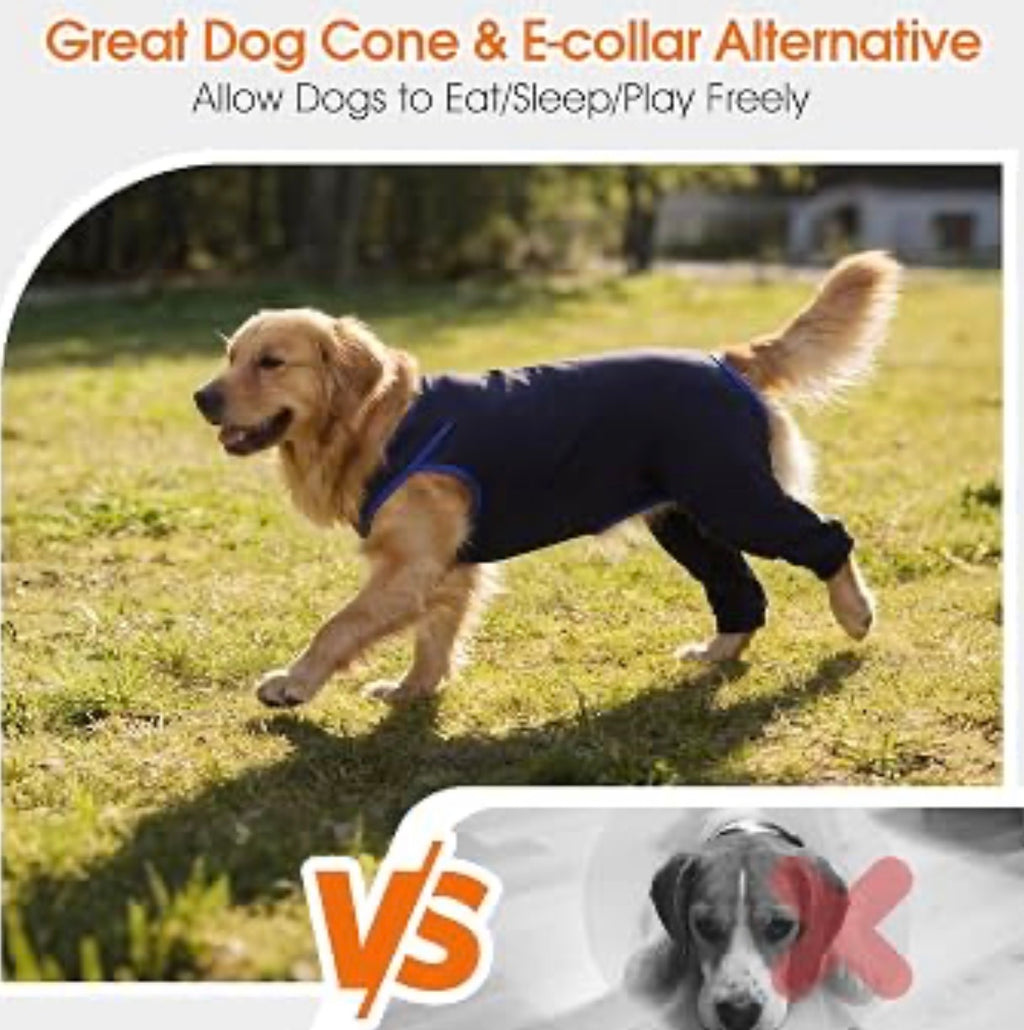 Dog Recovery Suit for Rear Legs, Surgery Onesie, Cone Alternative
Protects rear legs and abdomen from licking and scratching. Breathable recovery suit for male and female dogs after surgery - Large