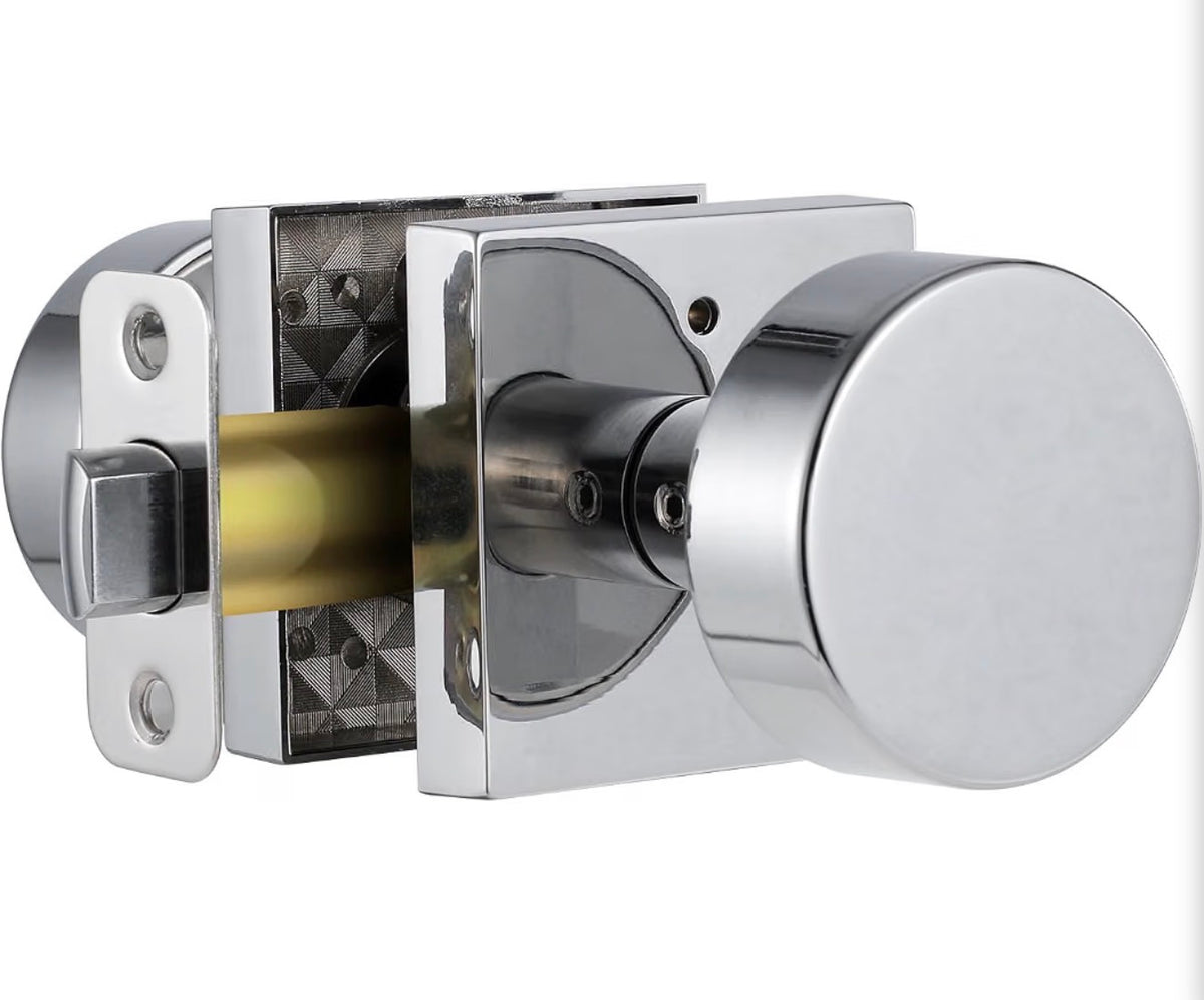 Polished Chrome Door Knobs Interior, Polished Chrome Privacy Door Knob with Lock, Heavy Duty Square Modern Door Handle for Bedroom Bathroom