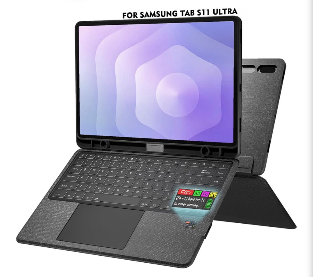 Keyboard Folio w/Status Screen for Samsung Galaxy Tab S11 Ultra 14.6 inch 2025, Tab S11 Ultra 14.6" Bluetooth Keyboard with Trackpad & Any-Angle Stand & Backlit, Tab S11 Ultra Keyboard