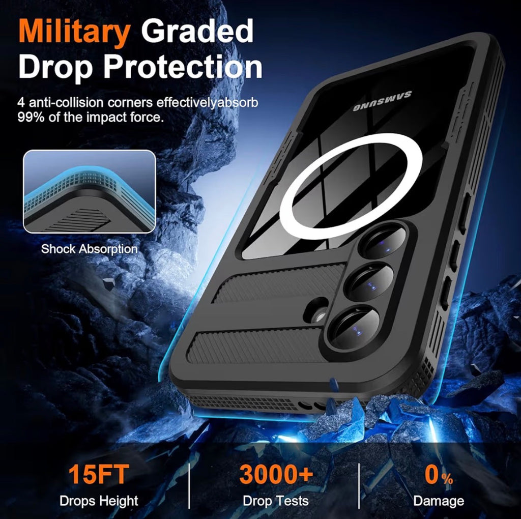 for Samsung Galaxy S26 Case Waterproof, Galaxy S26 Case with Built-in Screen & Lens Protector, Shockproof Full Body Protection Phone Case, Compatible with MagSafe/Wireless Charging, Black