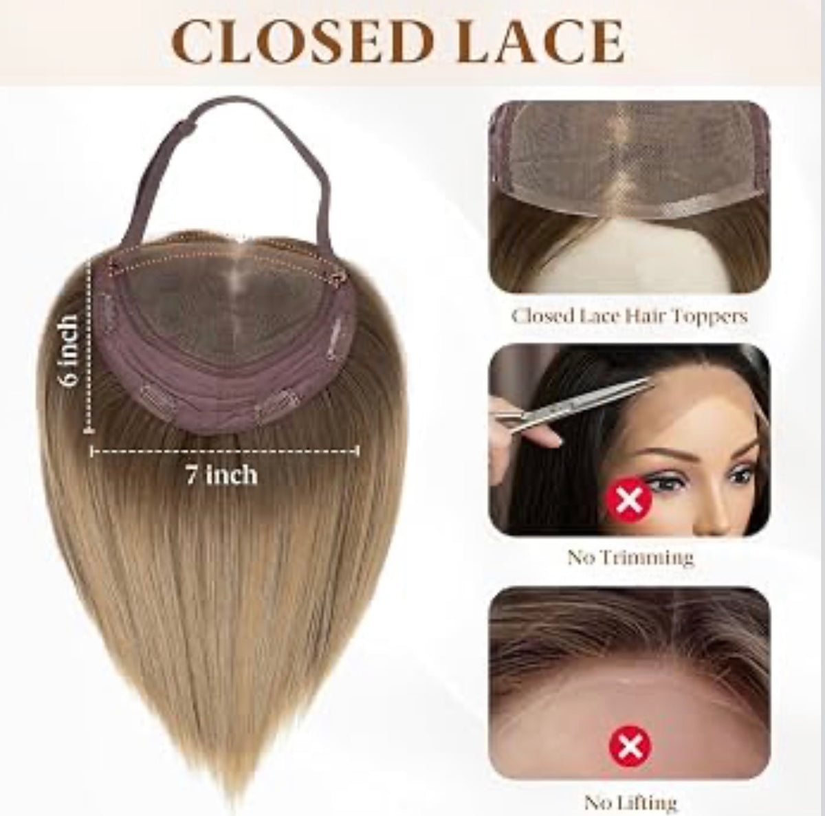 Lace Front Hair Toppers with Band for Women 5.5x4 Pre-cut Closed Lace Hairline Synthetic Straight Hair Wear and Go Glueless Toppers for Beginners Chestnut