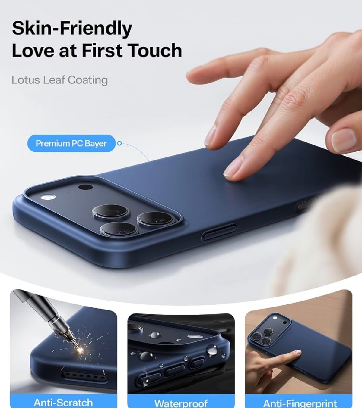 TORRAS Slim Fit for iPhone 17 Pro Case Thin 6.3" Velvety Matte Blue, Hard Bayer PC Material for iPhone 17 Pro Phone Case, OriginFit, Anti-scratch,Ultra Slim Lightweight Hard Cover