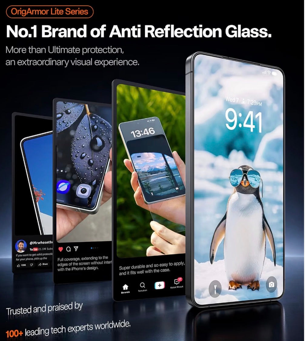 OrigArmor for Samsung Galaxy S26 Ultra Screen Protector [100% Anti Reflection] [Full Coverage Fit] Military-Grade Shatterproof 9H+ Tempered Glass Anti-Scratch Screen Protector S26 Ultra 1-Pack